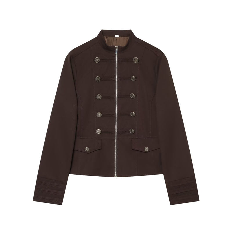 Women's Stand Collar Button Detail Cropped Blazer