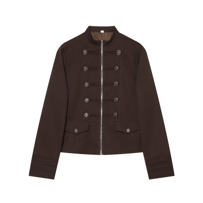 Women's Stand Collar Button Detail Cropped Blazer