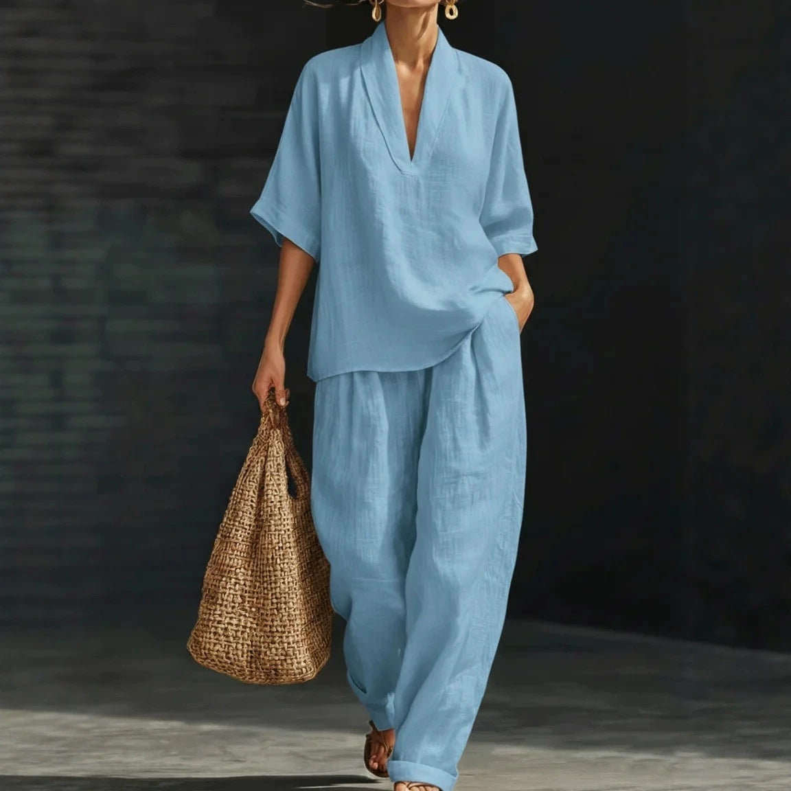 Women's Casual Summer Two Piece Set Loose Fit Pants
