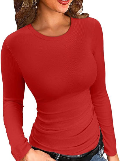 Ribbed Mock Neck Long Sleeve Slim Fit Top