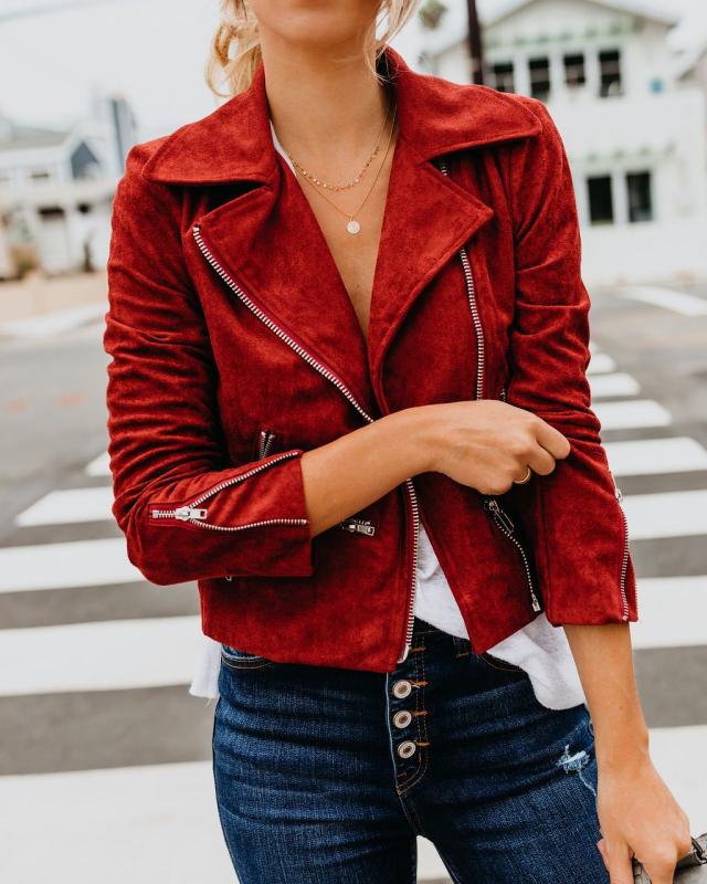 Women's Faux Leather Moto Jacket Zip Up Cropped