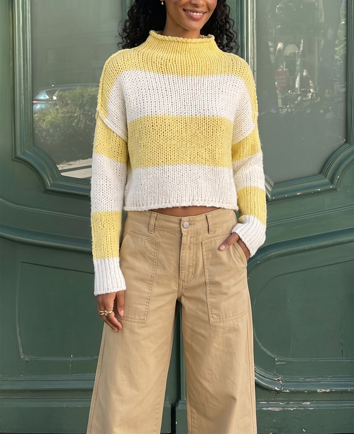 Women's Striped Oversized Chunky Crew Neck Sweater