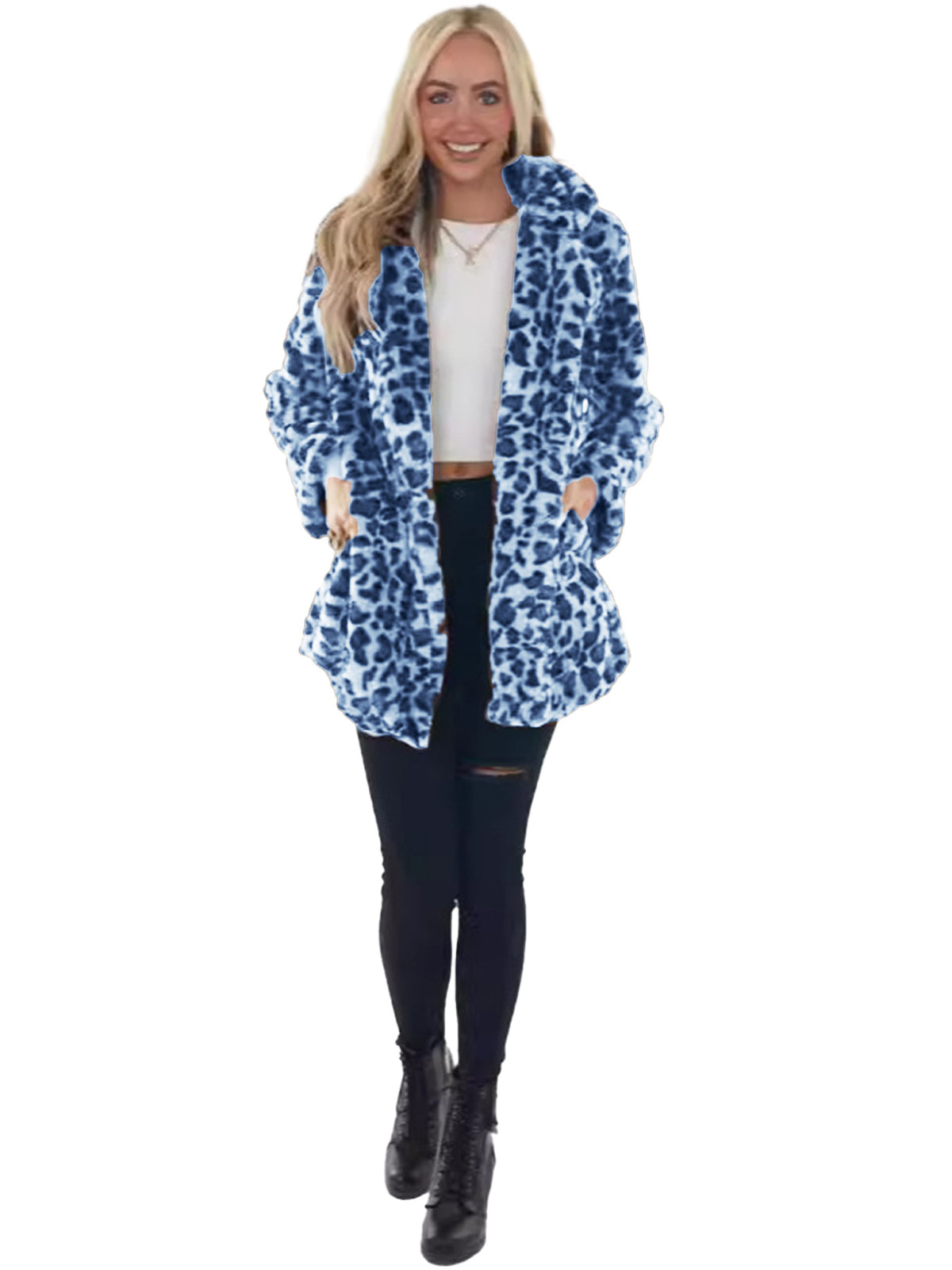 Women's Leopard Faux Fur Coat Open Front Oversized