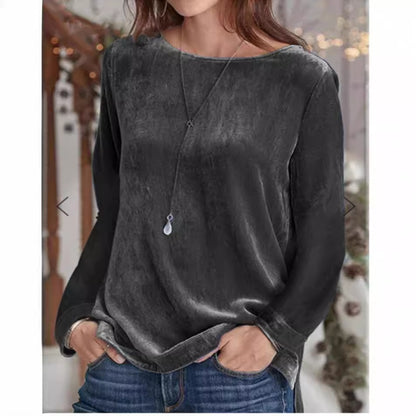 Women's Velvet Crew Neck Long Sleeve Sweatshirt