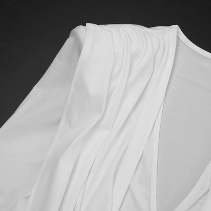 Sexy Deep V Neck Long Sleeve Ruched Bodycon Mini Dress