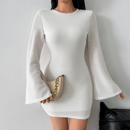 Women's White Bell Sleeve Knit Mini Dress