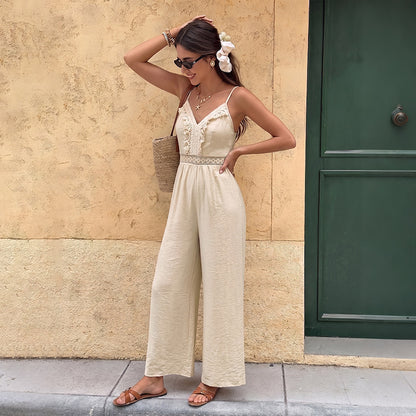 Lace Trim Cami Wide Leg Jumpsuit Resort Outfit