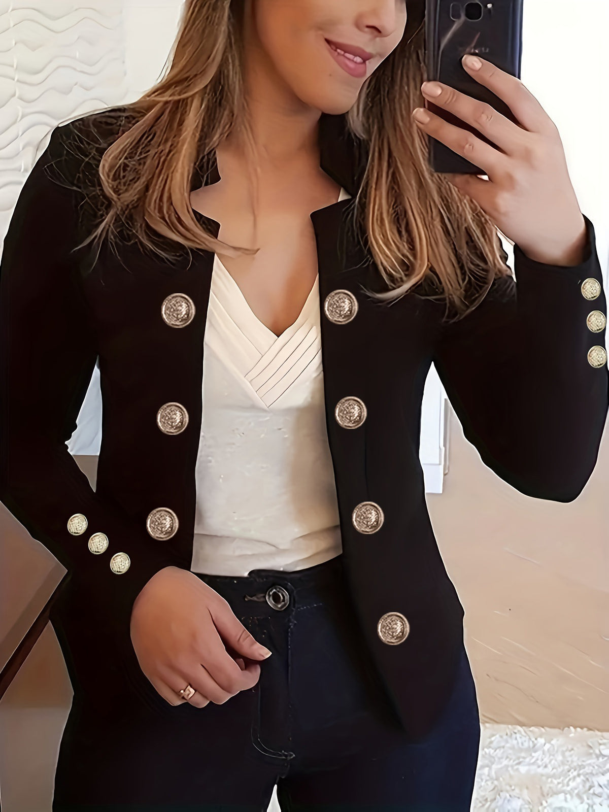 Women's Blazer Button Cuff Long Sleeve Jacket