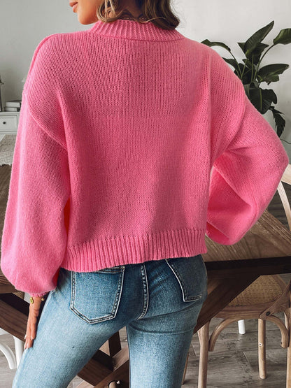 Floral Crochet Knit Cardigan Sweater with Balloon Sleeves