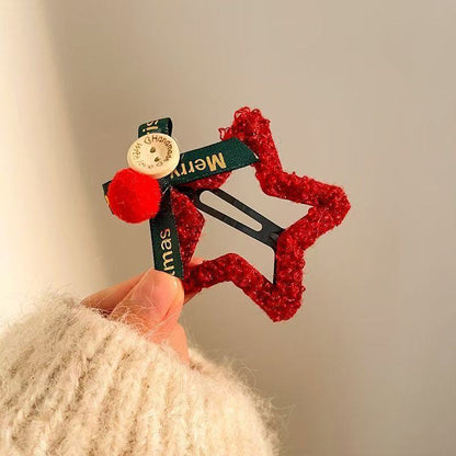 Christmas Star Hair Clips Plush Holiday Barrettes