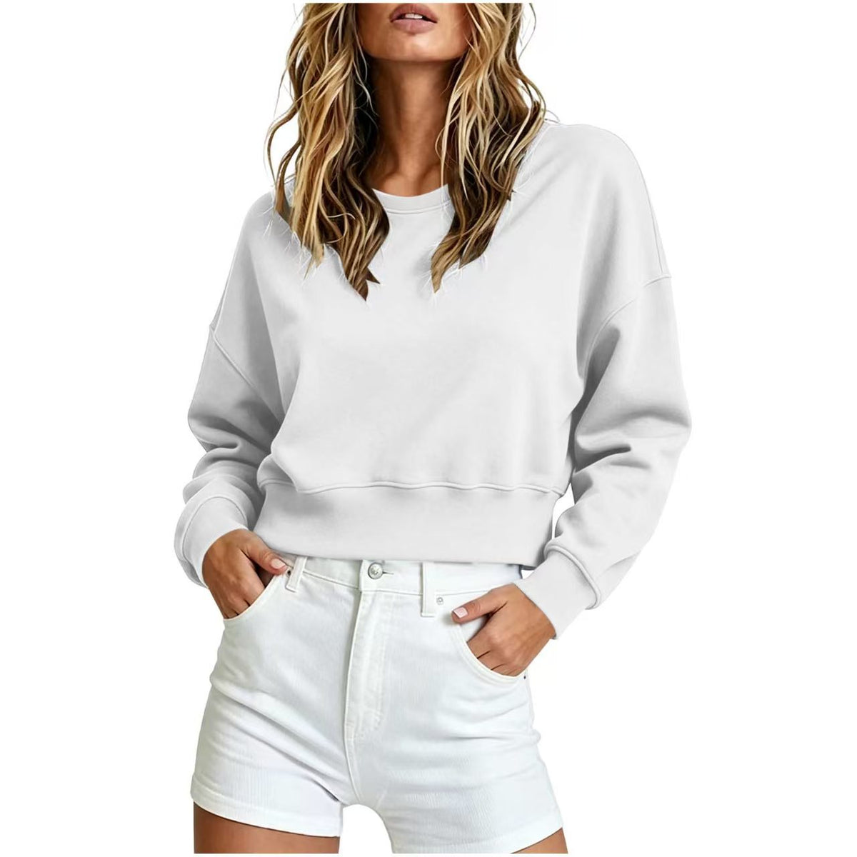 Women's Cropped Crewneck Sweatshirt Oversized Long Sleeve
