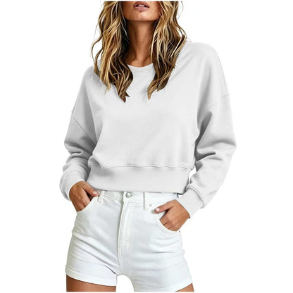 Women's Cropped Crewneck Sweatshirt Oversized Long Sleeve