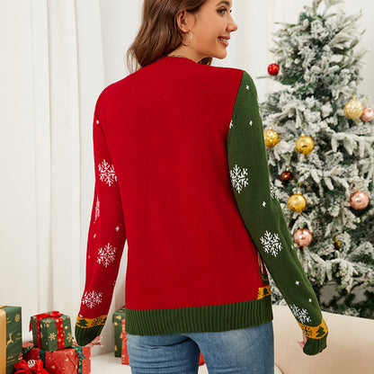 Colorblock Christmas Knit Cardigan Sweater for Women