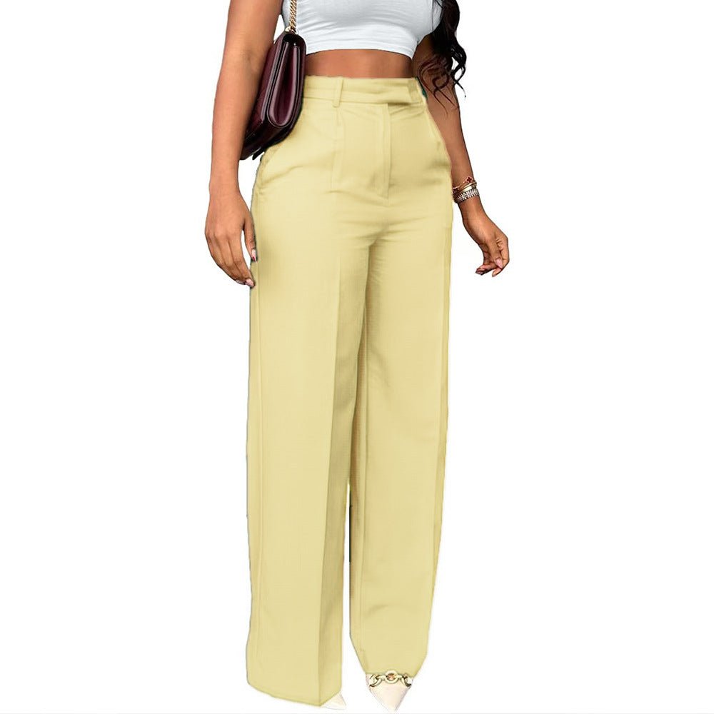 Women's High Waisted Pleated Straight Leg Dress Pants
