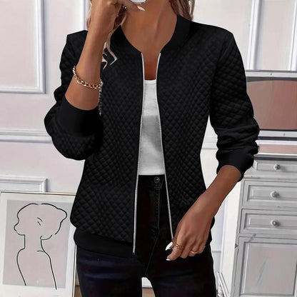 Women Quilted Zip Up Jacket Casual Lightweight Long Sleeve