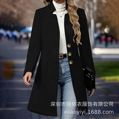 Women's Single Breasted Long Wool Blend Coat