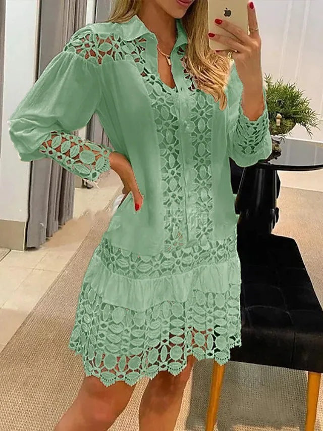 Women's Boho Lace Blouse Crochet Patchwork Top
