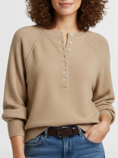 Women's Henley Button Front Knit Pullover Sweater