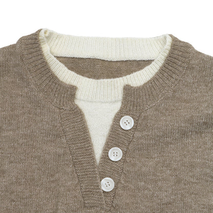 Solid Layered Knit Sweater Henley Neck Relaxed Fit