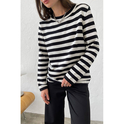 Women's Striped Crew Neck Knit Pullover Sweater