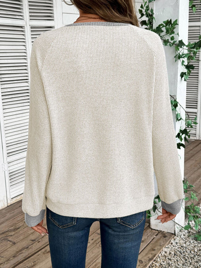 Colorblock V Neck Sweater Women Casual Knit Pullover Top