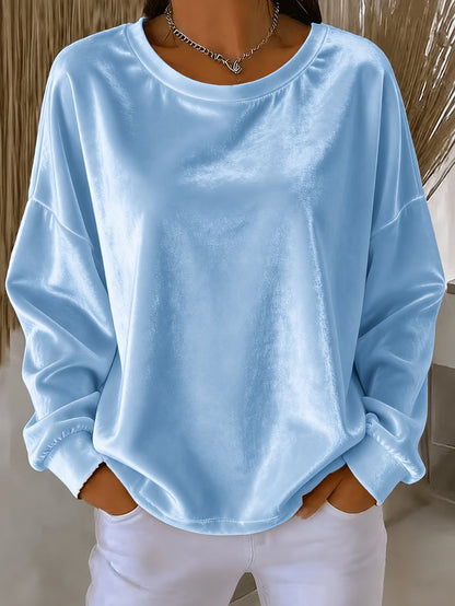 Women Velvet Long Sleeve Crew Neck Casual Tunic Top
