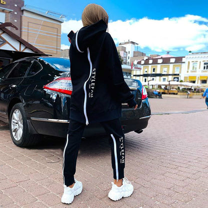 Women's Oversized Letter Print Zip Hoodie Jogger Set