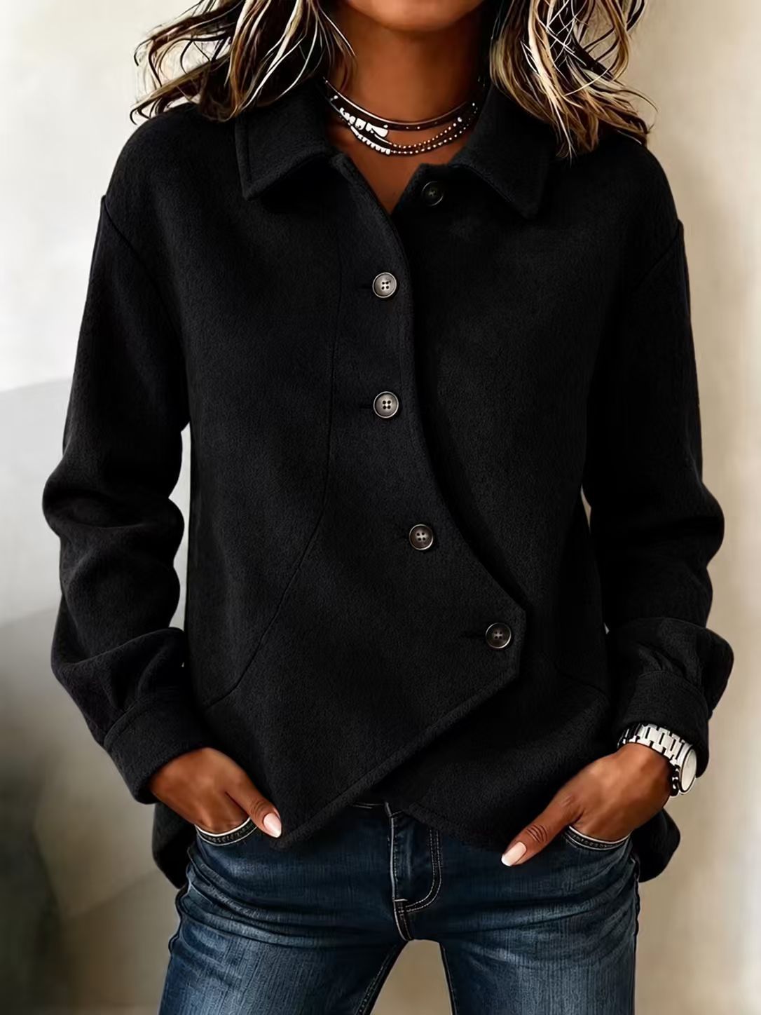 Women's Asymmetrical Button Front Shacket