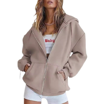 Women's Oversized Fleece Zip Up Hoodie Jacket