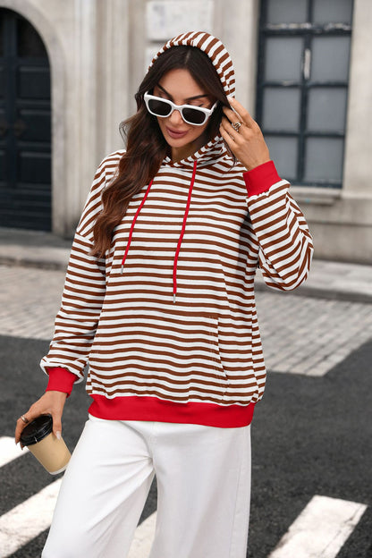 Striped Colorblock Hoodie Oversized Pocket Sweatshirt