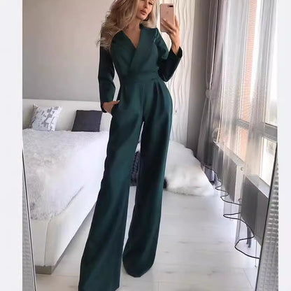 Women's Long Sleeve Blazer Wide Leg Jumpsuit