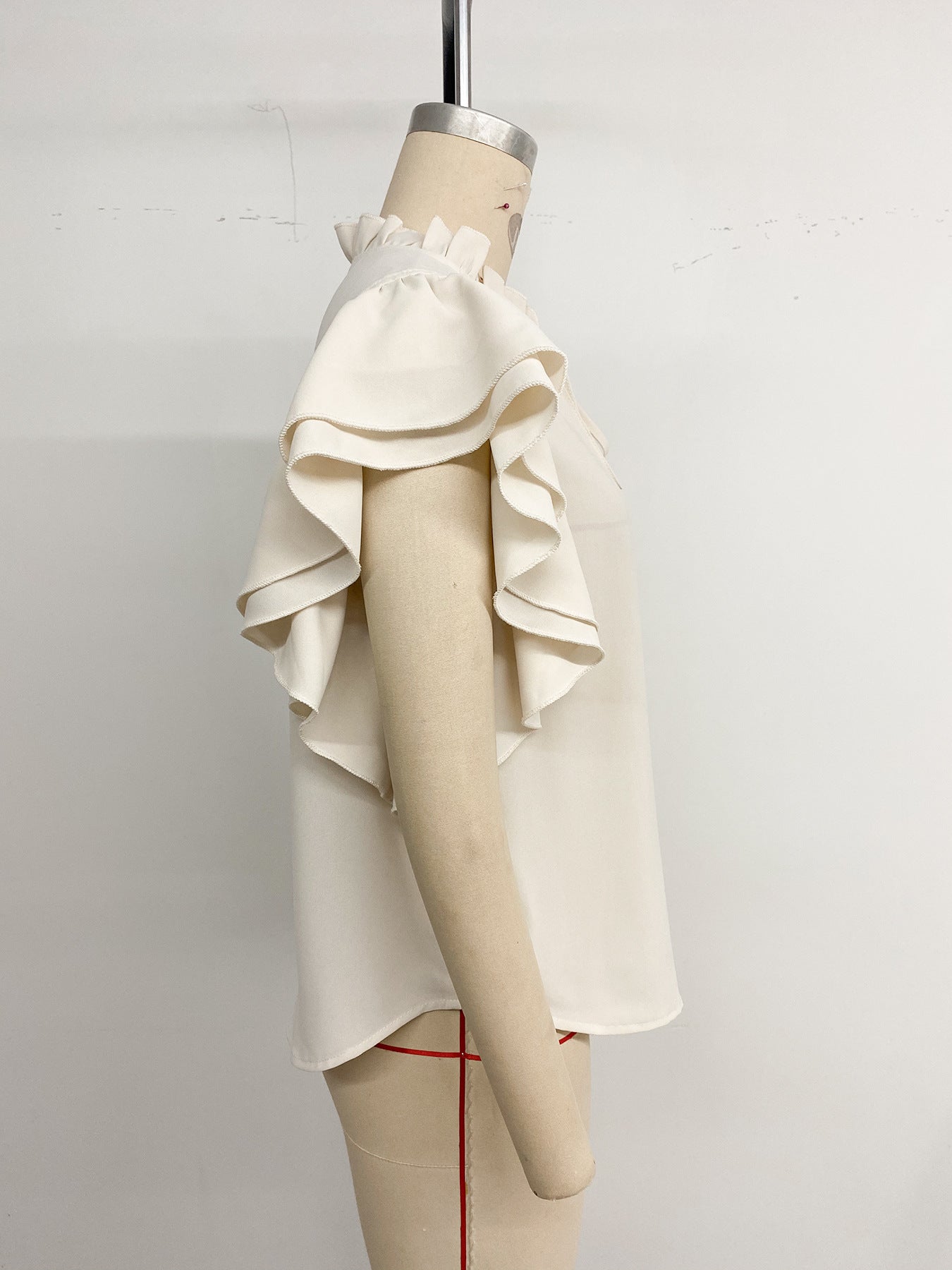 Flutter Sleeve Ruffle Collar Tie Neck Blouse Top