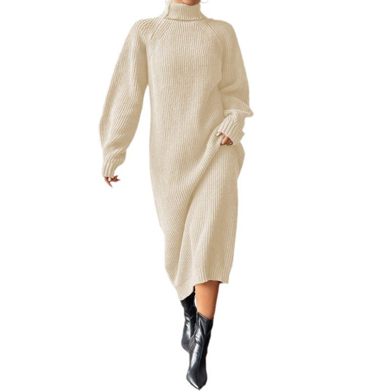 Women's Turtleneck Ribbed Sweater Dress Long Sleeve Maxi