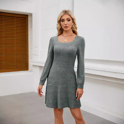 Square Neck Puff Sleeve A-Line Mini Dress with Pockets