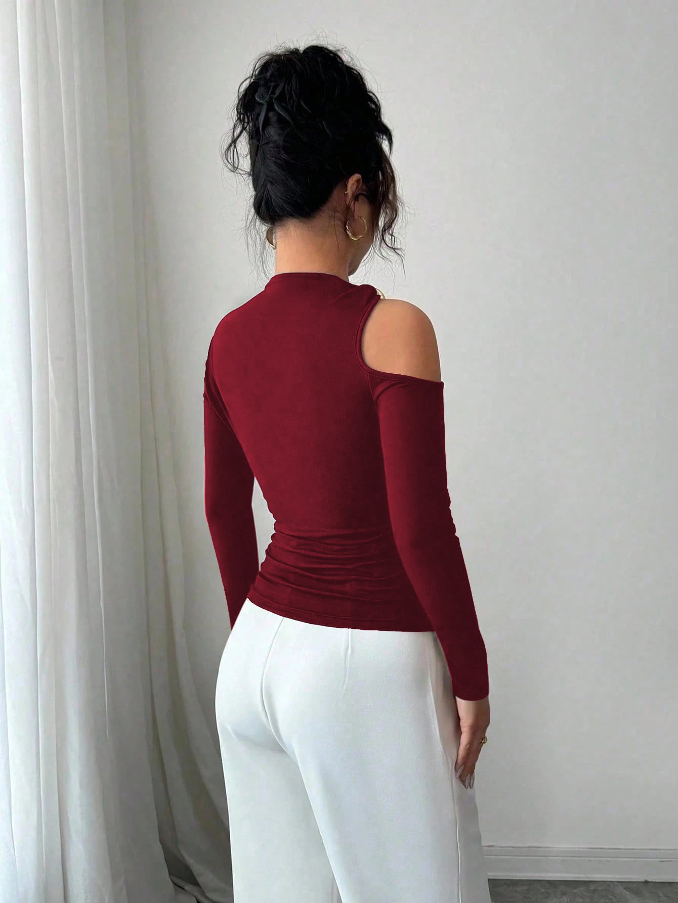 Asymmetrical One Shoulder Ring Long Sleeve Top