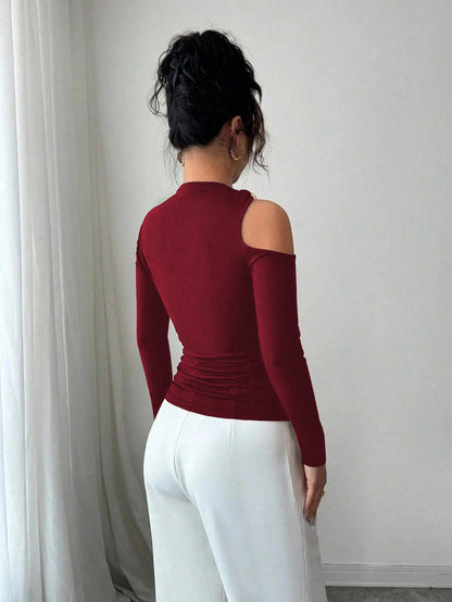 Asymmetrical One Shoulder Ring Long Sleeve Top