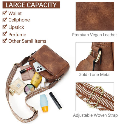 Triple Zip Small Crossbody Bag with Wide Strap