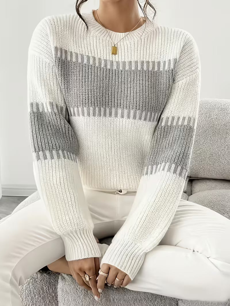 Women's Striped Crew Neck Oversized Knit Pullover Sweater