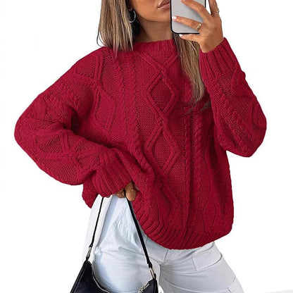 Womens Oversized Cable Knit Crewneck Pullover Sweater
