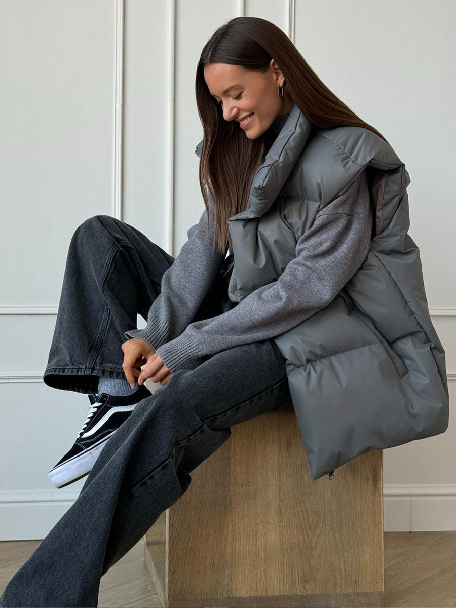 Women's Oversized Puffer Vest Quilted Layering Jacket