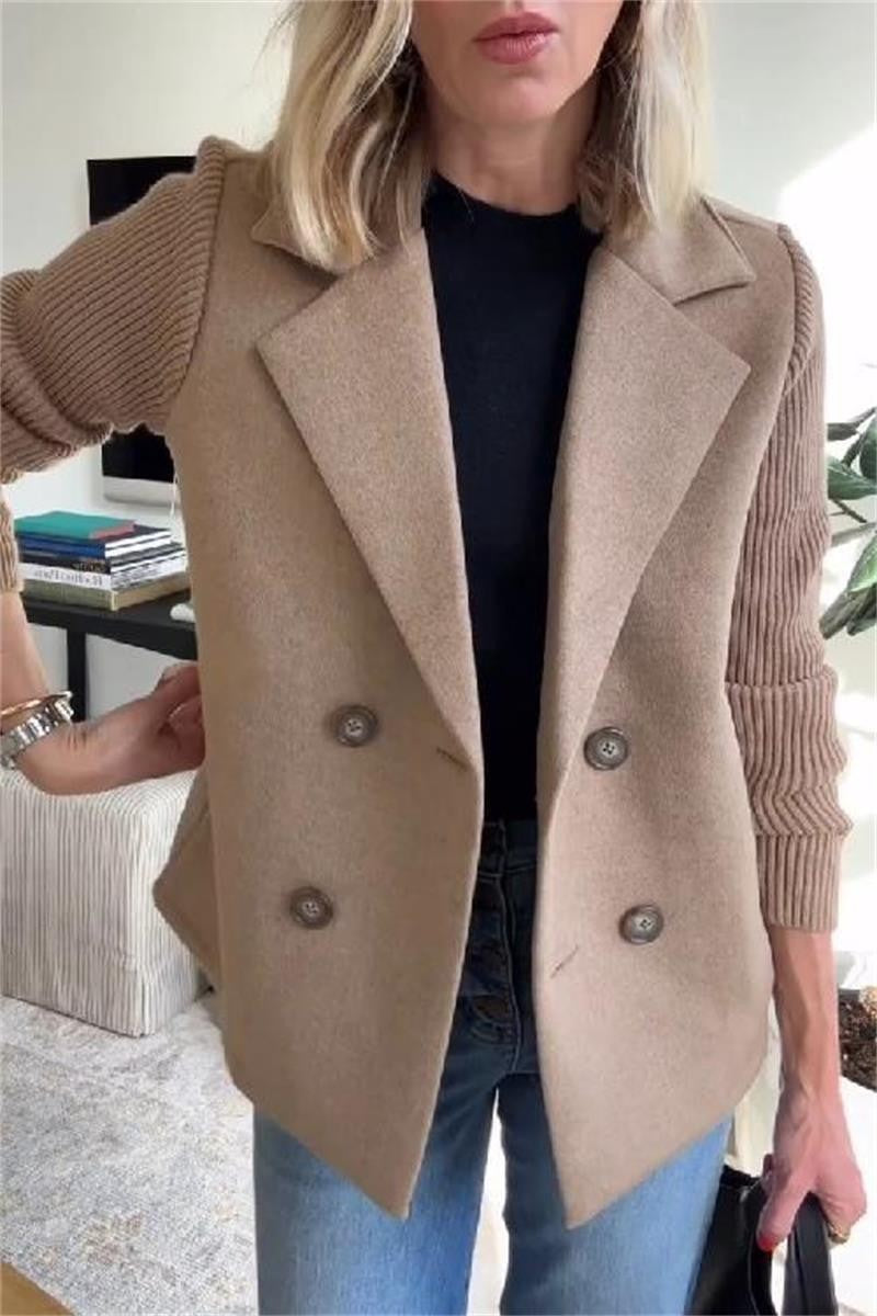 Womens Double Breasted Blazer Knit Sleeve Jacket