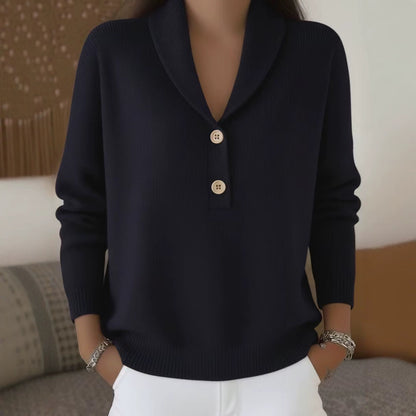 Women's Shawl Collar Button Pullover Sweater Soft Knit