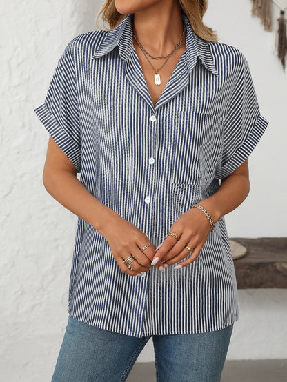 Loose Striped Short-Sleeve Shirt