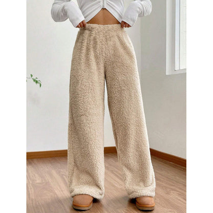 Women's Sherpa Fleece Wide Leg Pants Warm Cozy Casual