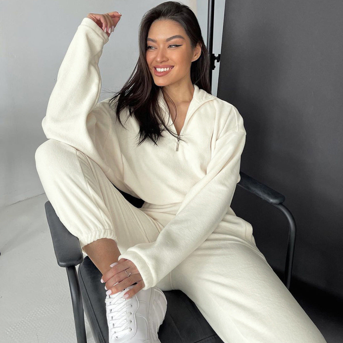 Women's Oversized Fleece Half Zip Hoodie Jogger Set