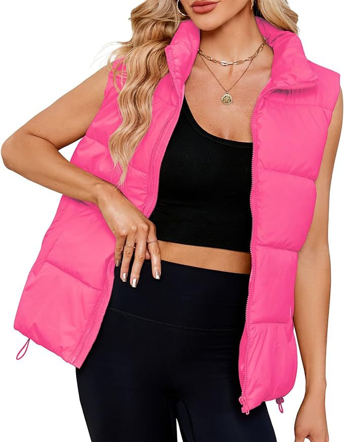Women's Quilted Puffer Vest Stand Collar Sleeveless Jacket