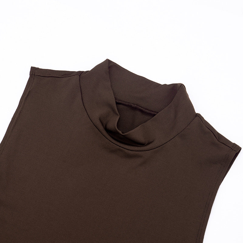 Women's Mock Neck Sleeveless Ruched Bodycon Maxi Dress