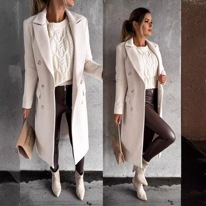Women's Double Breasted Long Coat Fall Winter