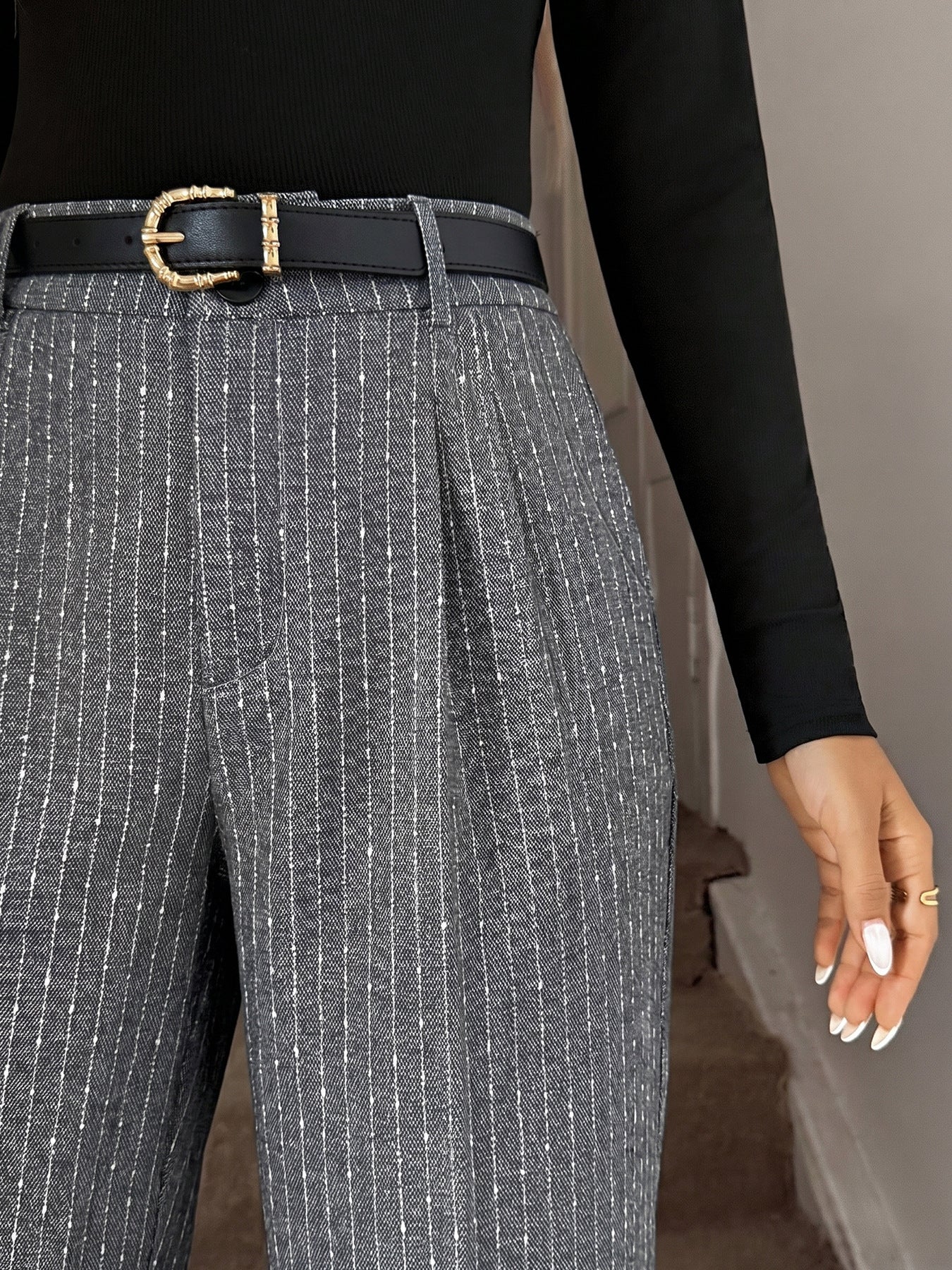 Pinstripe High Waist Wide Leg Dress Pants