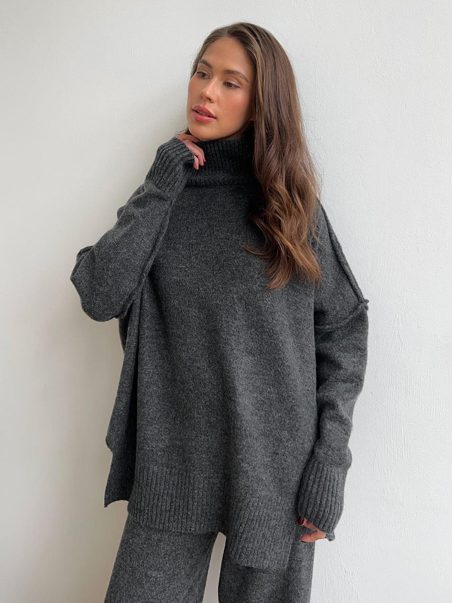 Women's Turtleneck Knit Sweater Set with Pants